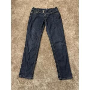 Angels Jeans Womens 7 Flare Low Rise Dark Wash Flap Pockets Stretch Y2K Denim